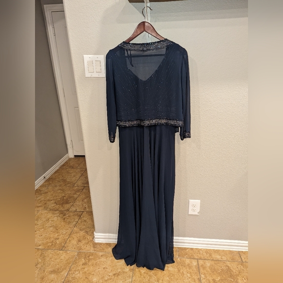 J Kara 2-piece Navy Beaded mother of the bride Dress with Cardigan 14 - Picture 5 of 6